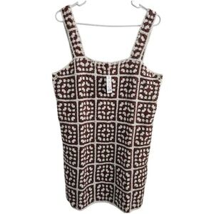 Marine Layer Celeste Crochet Dress L Brown & White Retro Resortwear Beach